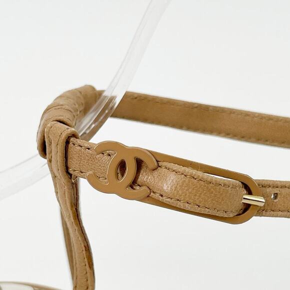 Chanel Vintage Retro Camel Tan Leather Woven Lattice Ankle Strap Heels EU 38 - Picture 7 of 14